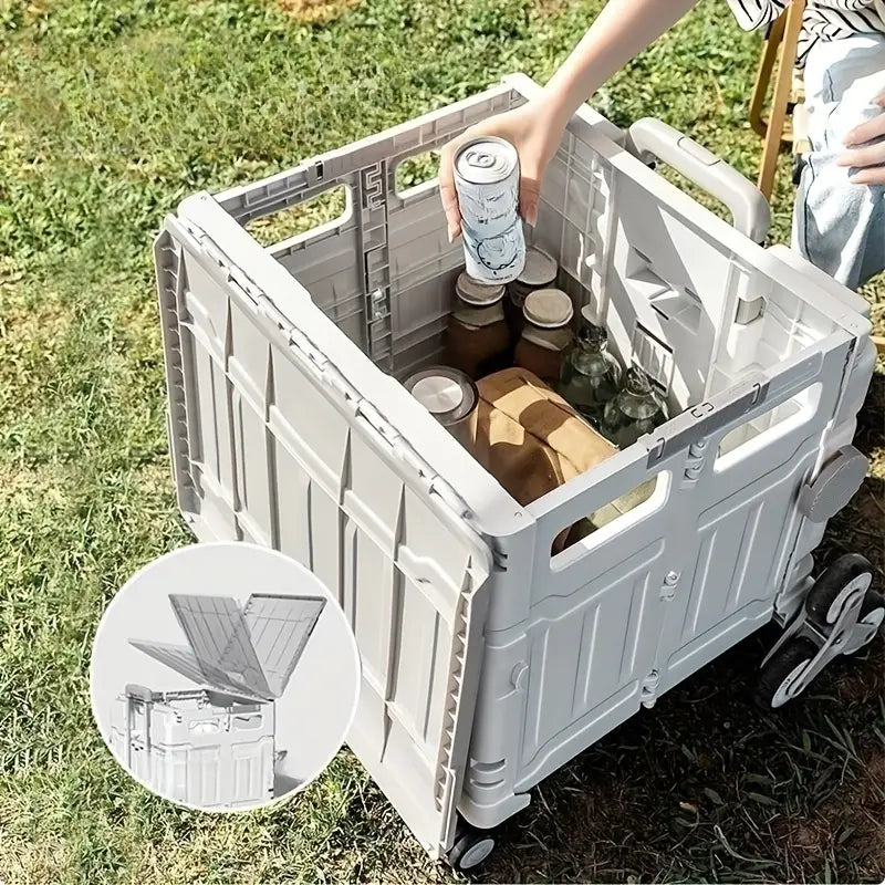 50L Folding Shopping Cart for Picnics, Camping, and Market Stalls - Gray-3