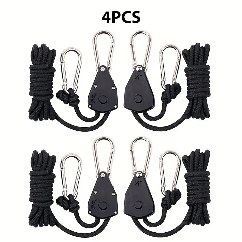 Adjustable Camping Wind Rope Pulley Tie Down Kit with Carabiners - Set of 4-1