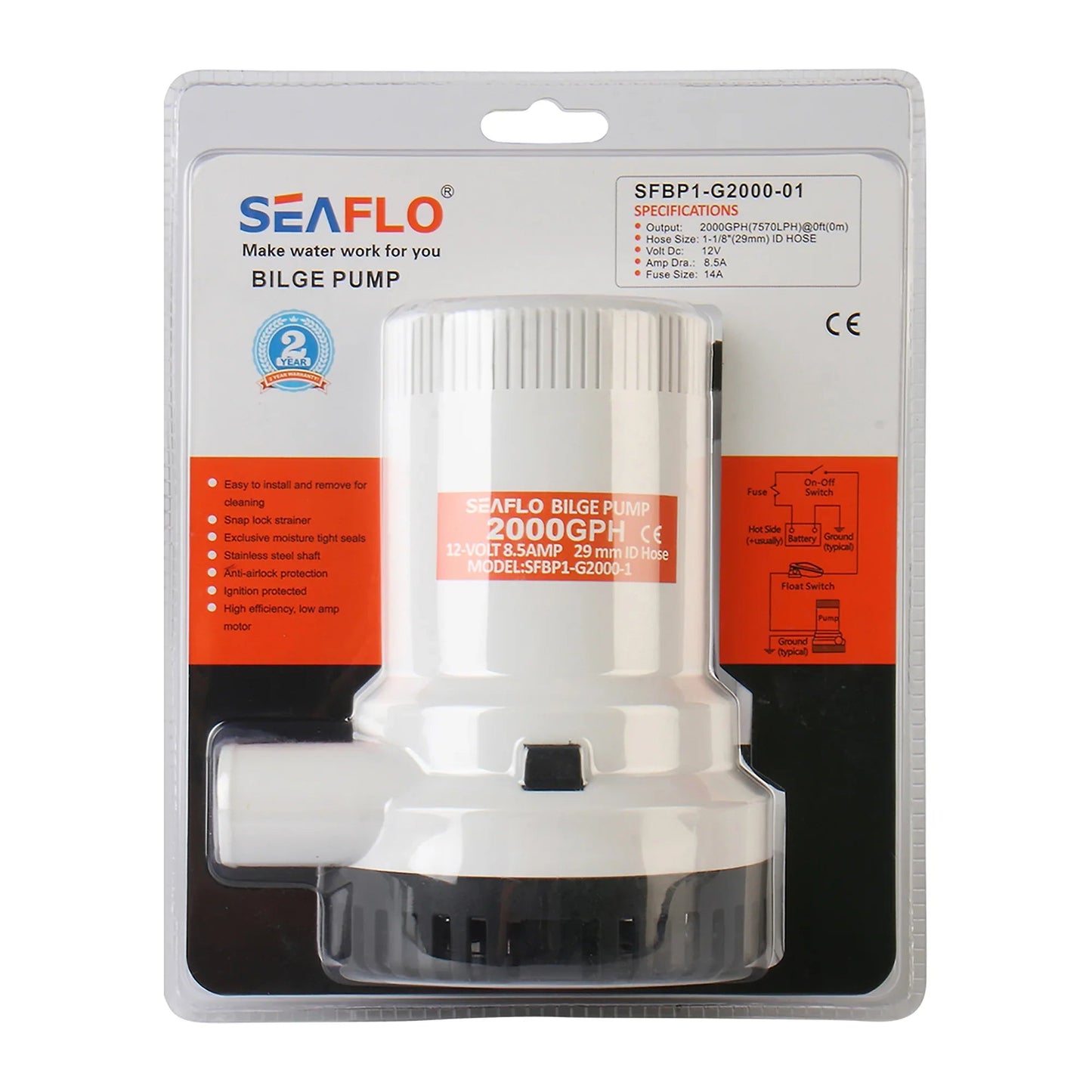 Seaflo Manual Bilge Pump 01 Series 12V 2000 GPH | 4Boats