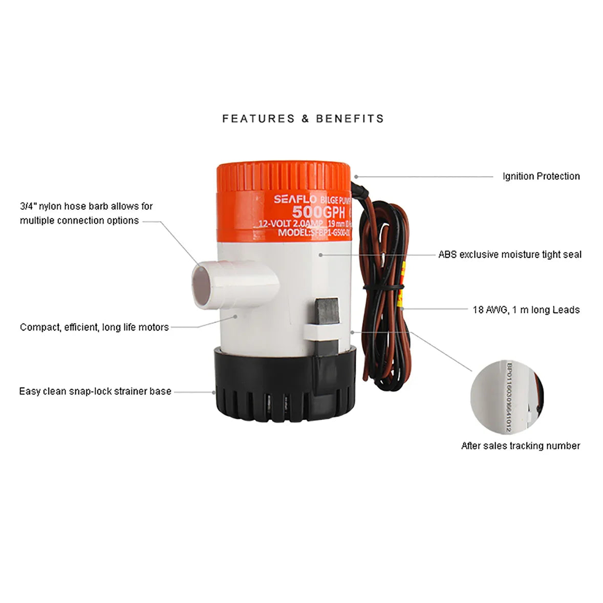 Seaflo Manual Bilge Pump 01 Series 12V — 1,892 LPH (500