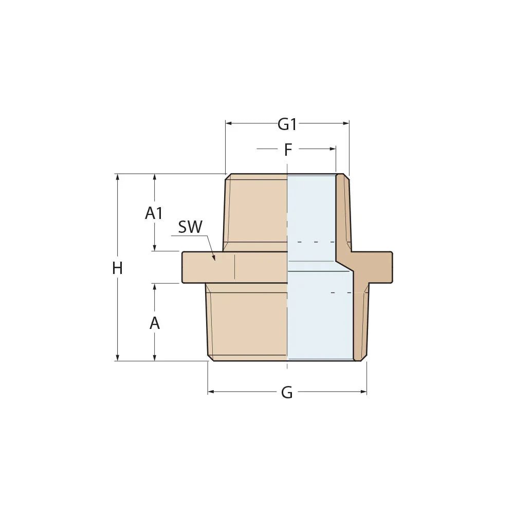 Guidi Bronze Reducing Nipple M-M 3/8 in x 1/4 in