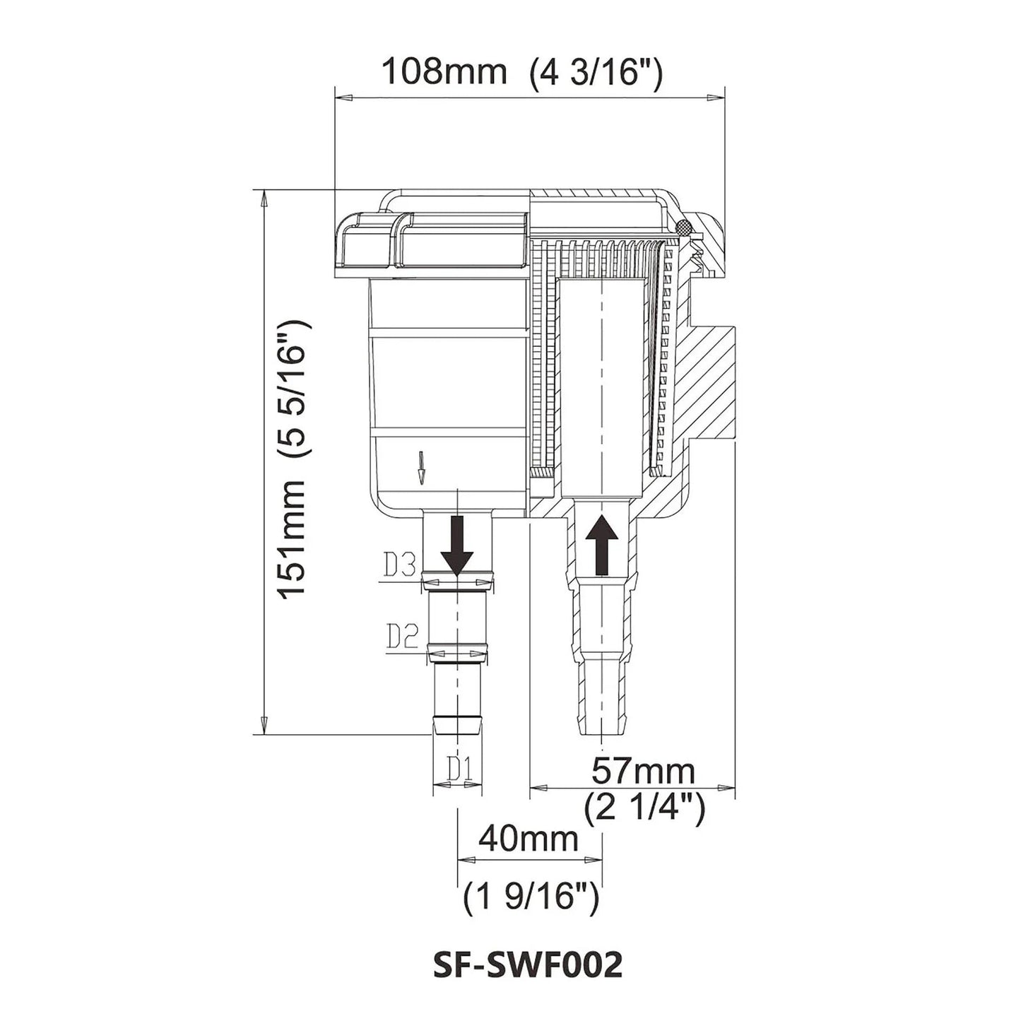 Seaflo Water Strainer 23/35/51 L/min | 4Boats