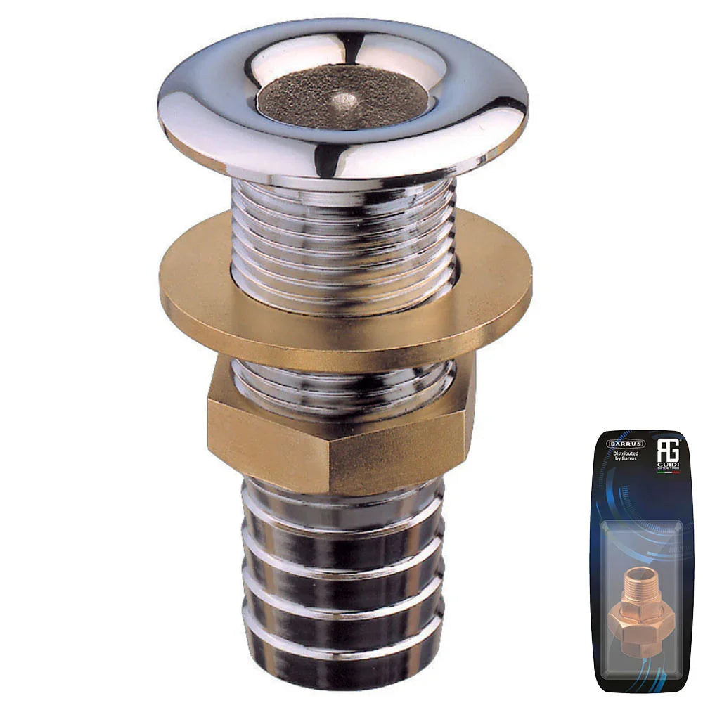 Guidi Chrome Thru-Hull Connection With Hose Adaptor 3/8 in - Retail Pack