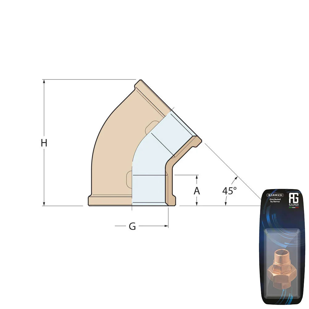 Guidi Brass 45° Elbow F-F 3/8 in - Retail Pack