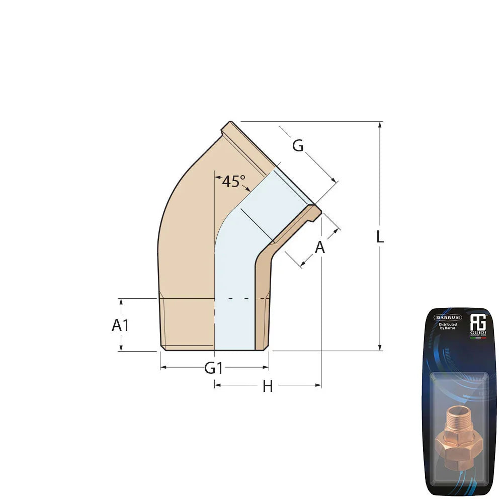 Guidi Bronze 45° Elbow M-F 3/4 in - Retail Pack