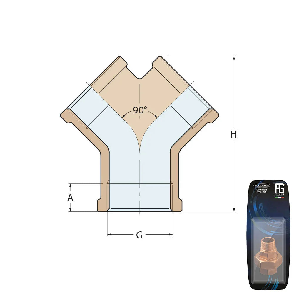 Guidi Brass Y-Shaped Connector 1 in 1/4 - Retail Pack