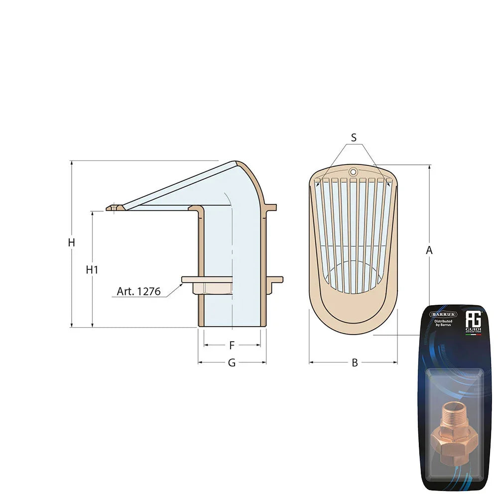 Guidi Bronze Grated Water Intake in 2000 in Series 1 in 1/2 - Retail Pack