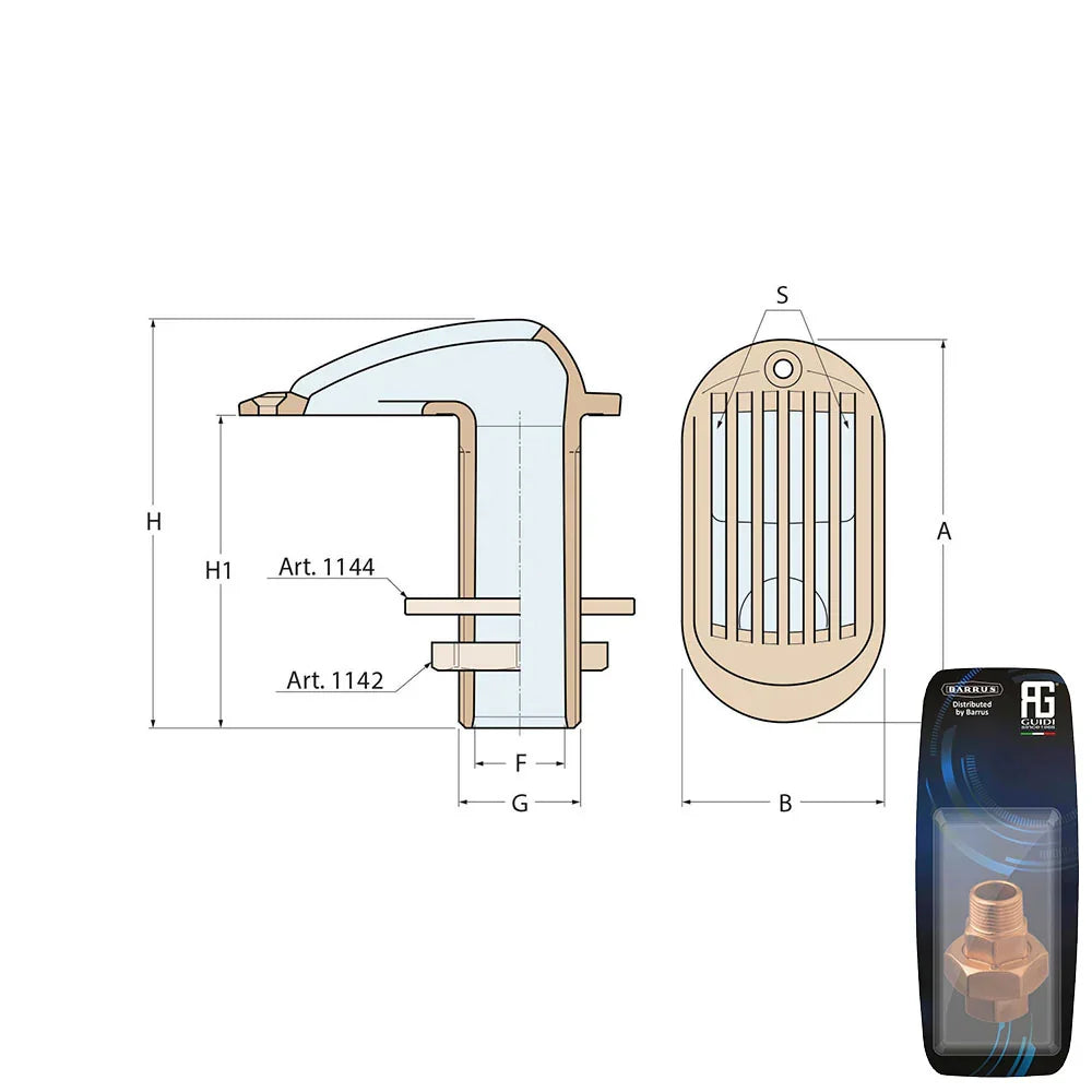 Guidi Brass Grated Water Intake 1 in - Retail Pack