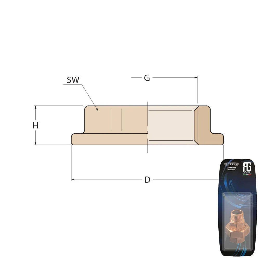 Guidi Brass Flanged Lock Nut Series 3/8 in - Retail Pack