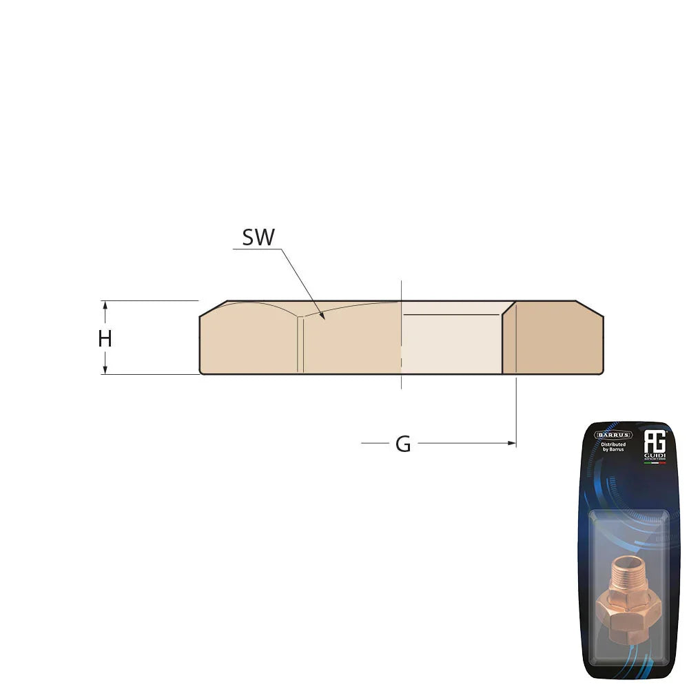 Guidi Brass HEX Nut Light Series 3/4 in - Retail Pack
