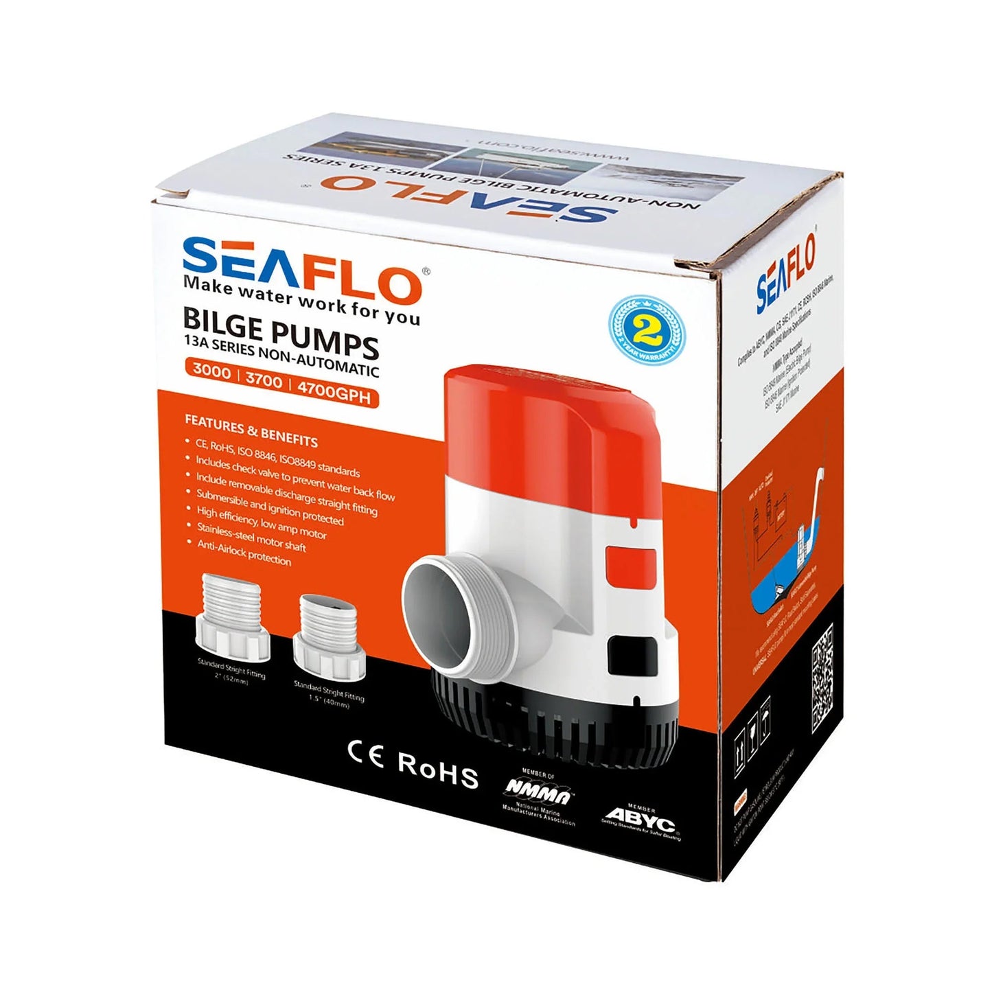 Seaflo Manual Bilge Pump 13A 24V — 11,356 LPH (3,000 GPH