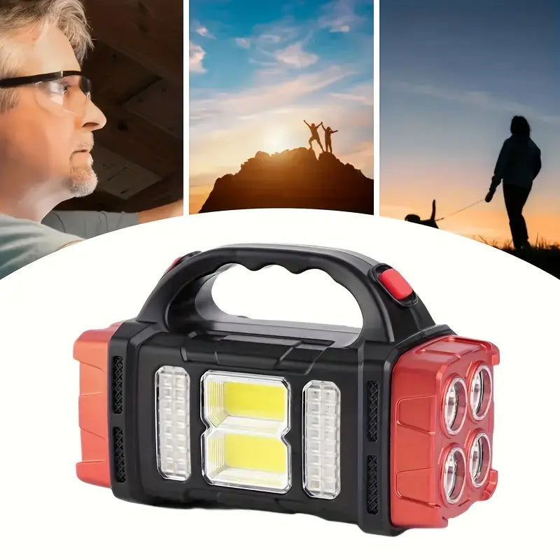 Red Tactical LED Solar Camping Light - Portable Rechargeable Flashlight-2