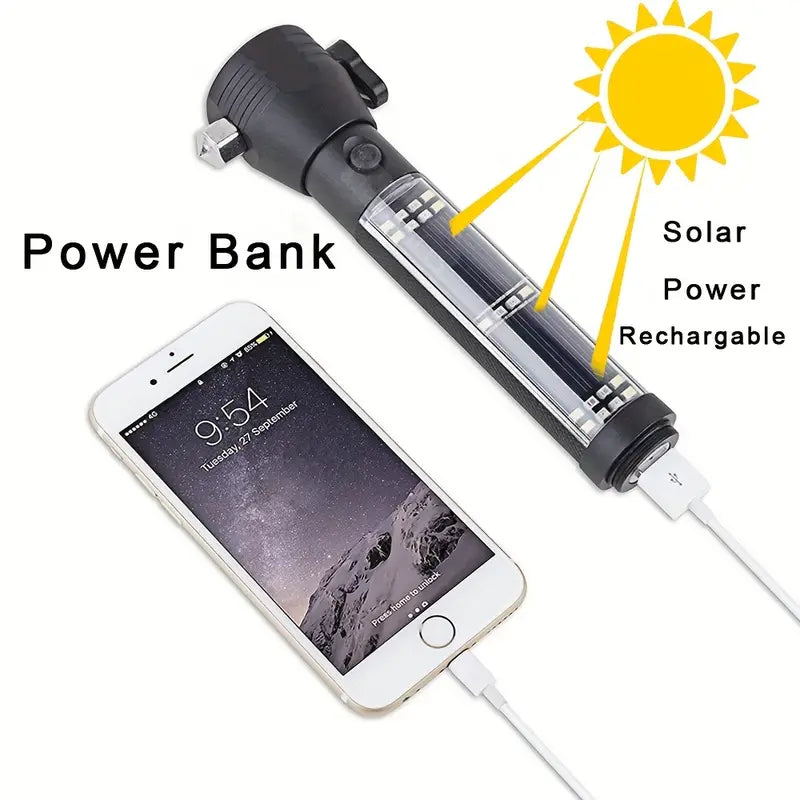 Multi-Functional Solar Power LED Flashlight - 5-in-1 Outdoor Survival Tool-2