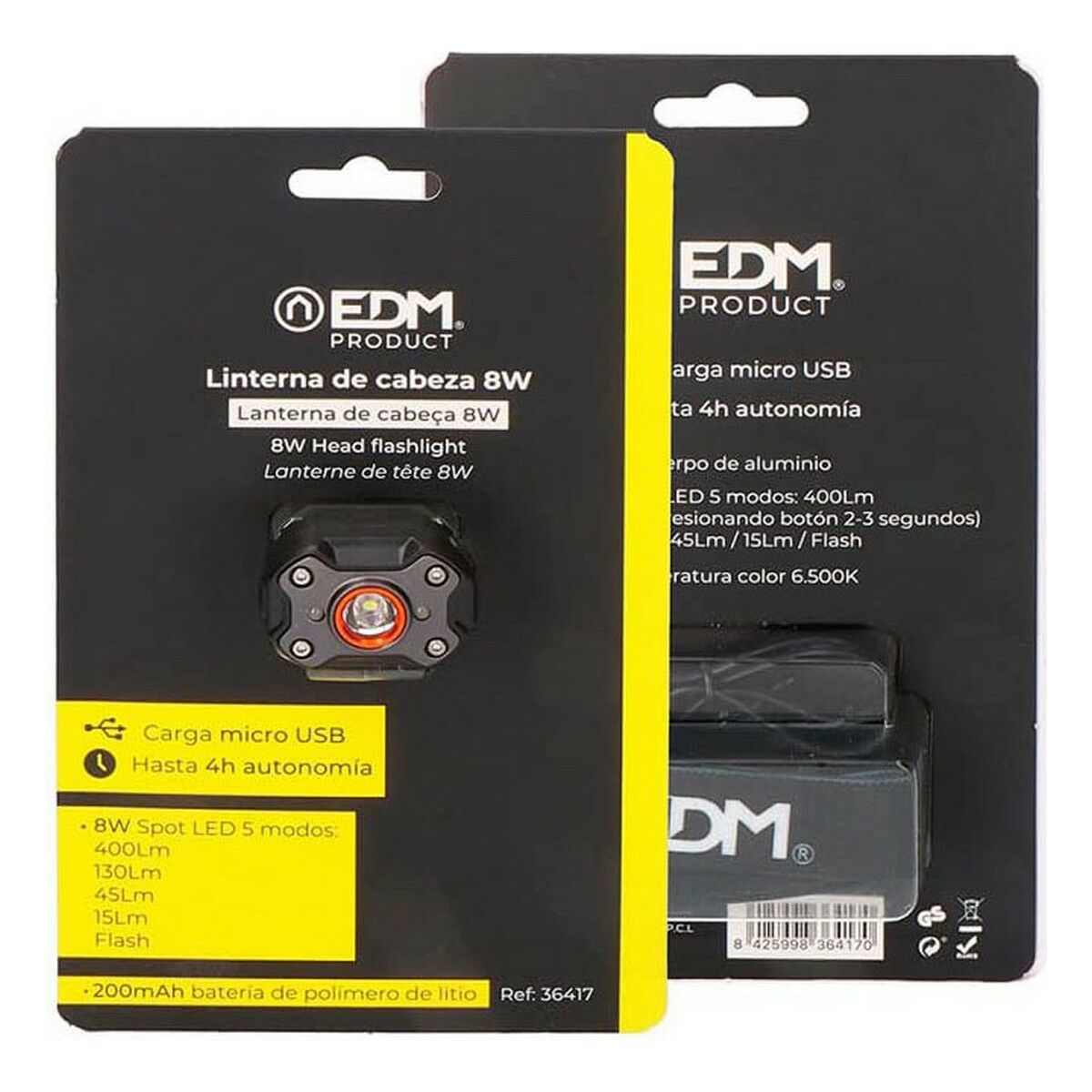 LED Head Torch EDM 36417 Black 8 W 400 lm-5