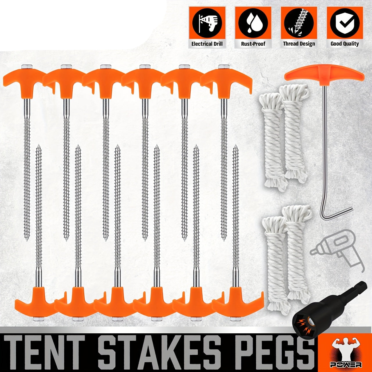 18 pcs Heavy Duty Tent Stakes Set with Rope & Hook-1
