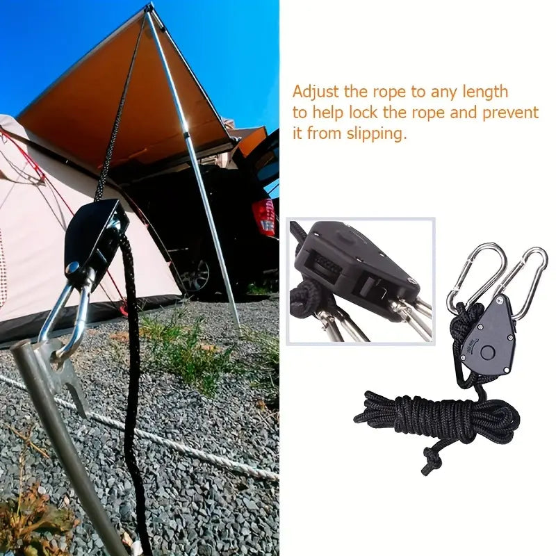 Adjustable Camping Wind Rope Pulley Tie Down Kit with Carabiners - Set of 4-3