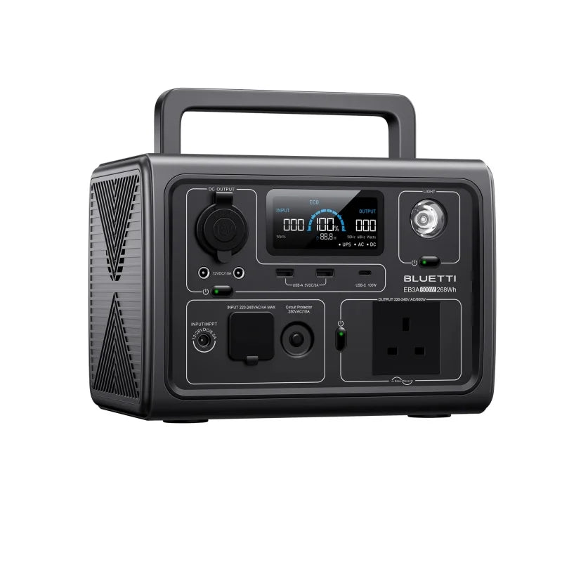 【UK PLUG】BLUETTI EB3A Portable Power Station 268Wh LiFePO4 Battery 600W AC Outlets Solar Generator for Outdoor Camping