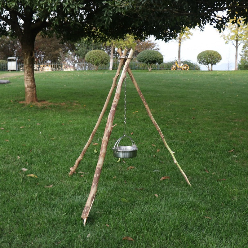 Outdoor Camping Triangular Hanging Pot Bracket Portable Tripod Ring Stainless Barbecue Rack Picnic Multifunctional Ring Hook-1