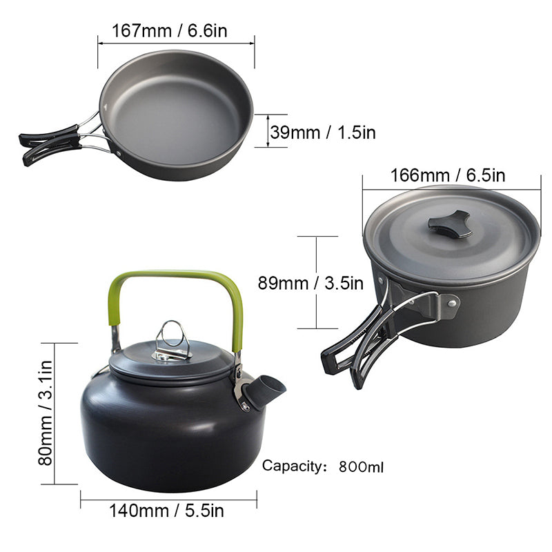 2-3 person Camping Cooking Ware Sets Pots Pans Picnic-2