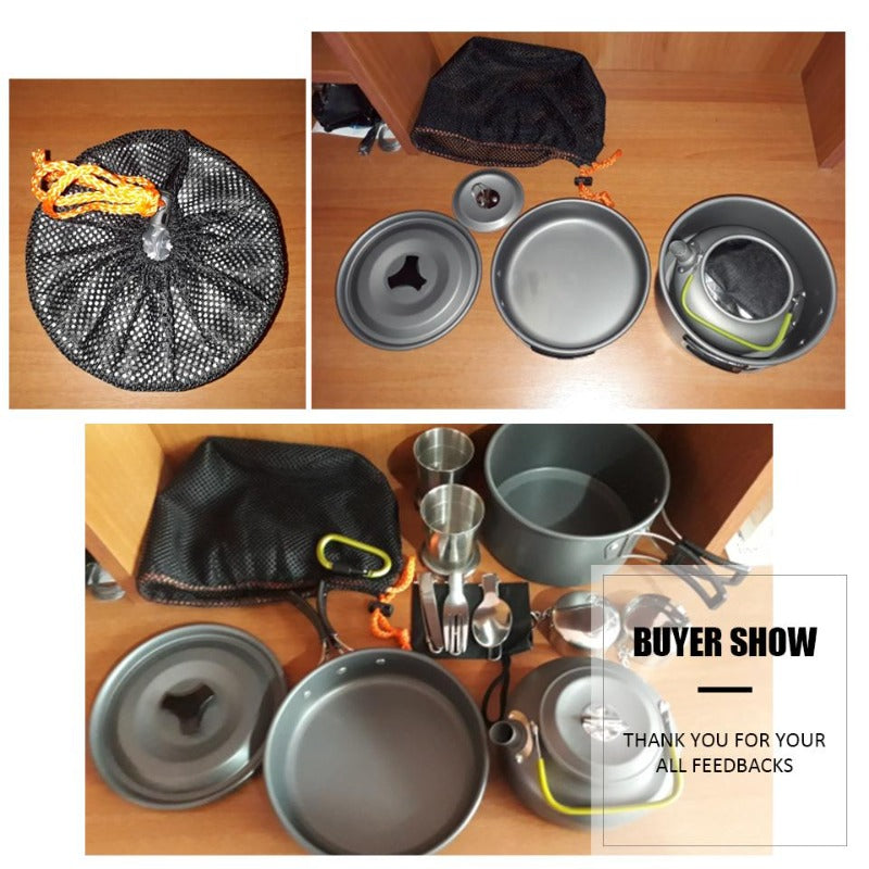 2-3 person Camping Cooking Ware Sets Pots Pans Picnic-4