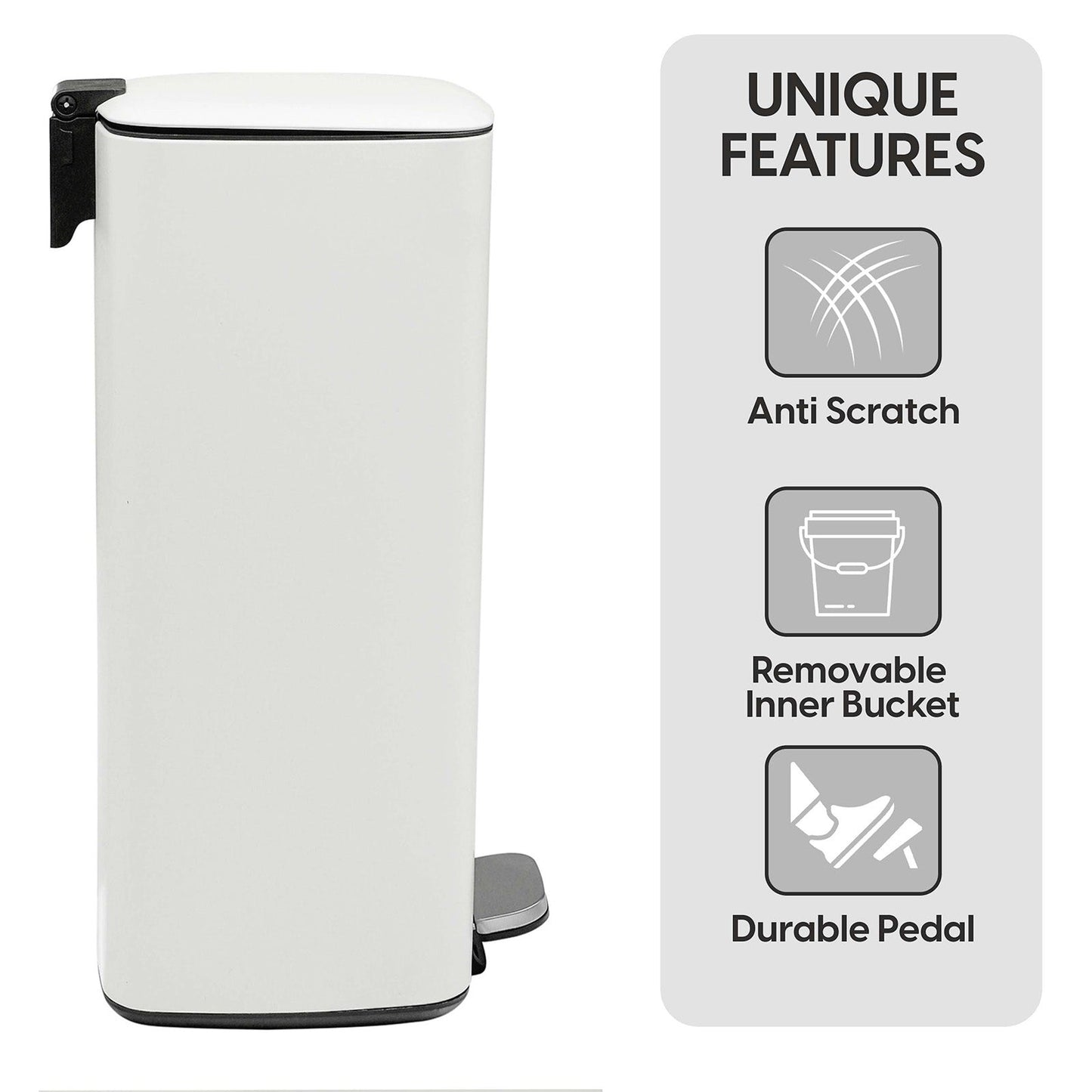 30L Stainless Steel Pedal Bin - White