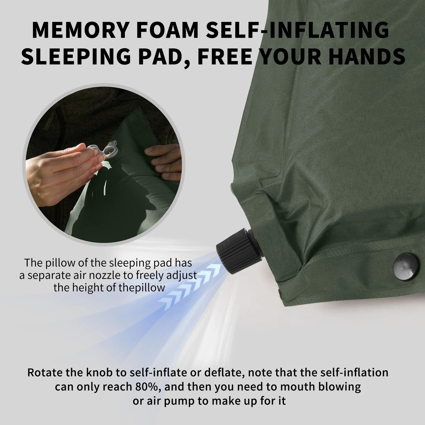 10cm Thick Self-Inflating Double Mattress with Pillow Green-3