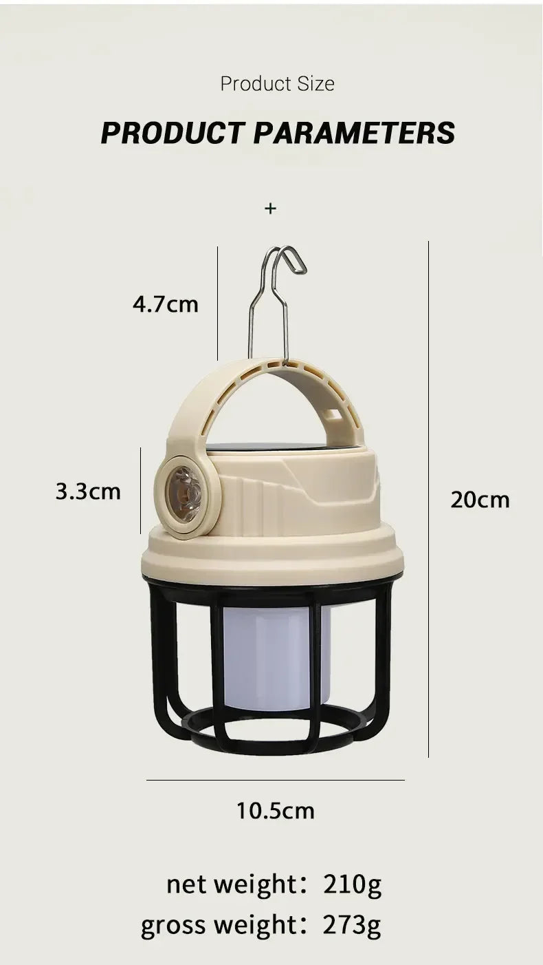 Outdoor Solar Camping Lamp USB Rechargeable Waterproof Lantern with Power Bank for Portable Emergency Tent Hunting Fishing Light