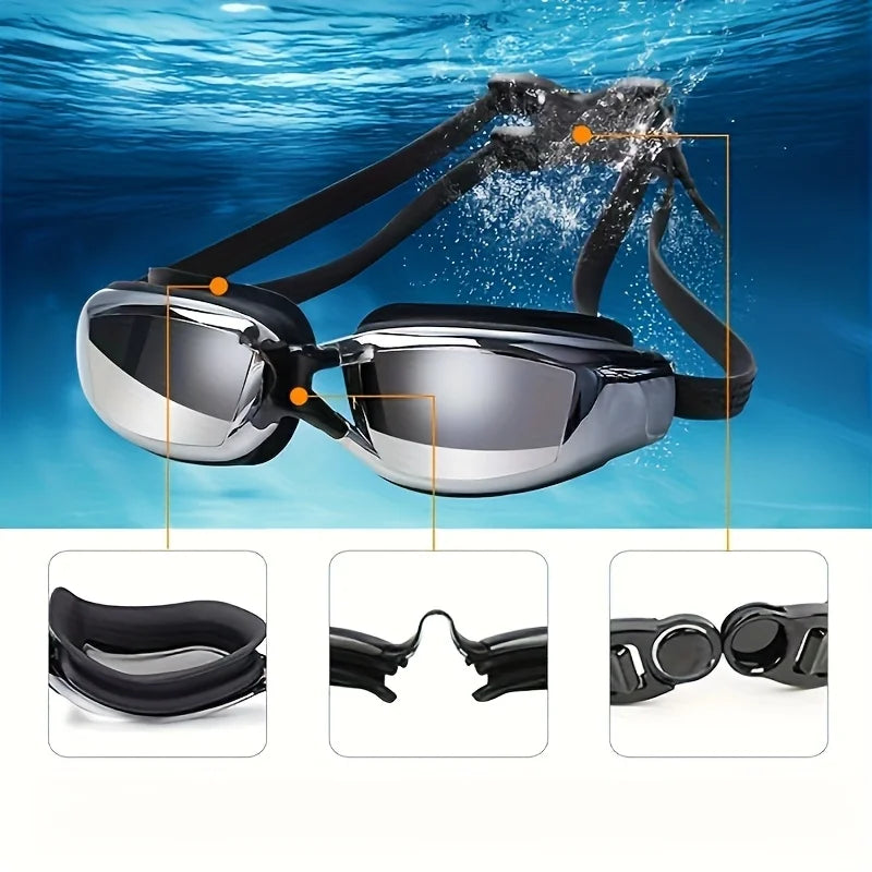 Swimming goggles; suitable for swimming, water sports, diving, swimming accessories, adjustable headband swimming equipment.