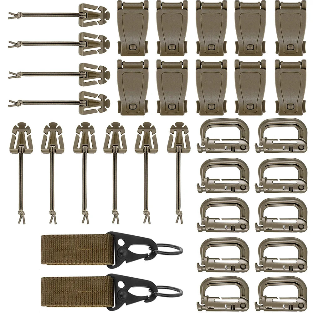 32/13PCS Molle Accessory Kit Outdoor Tactical Backpack Vest Waistband Locking Gear Mesh Support Elastic Buckle Hunting accessory