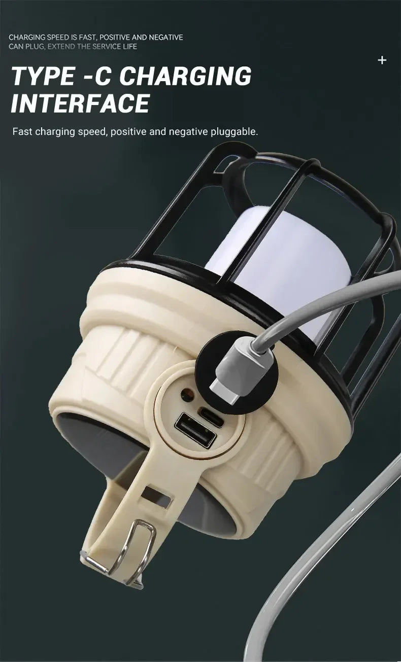 Outdoor Solar Camping Lamp USB Rechargeable Waterproof Lantern with Power Bank for Portable Emergency Tent Hunting Fishing Light