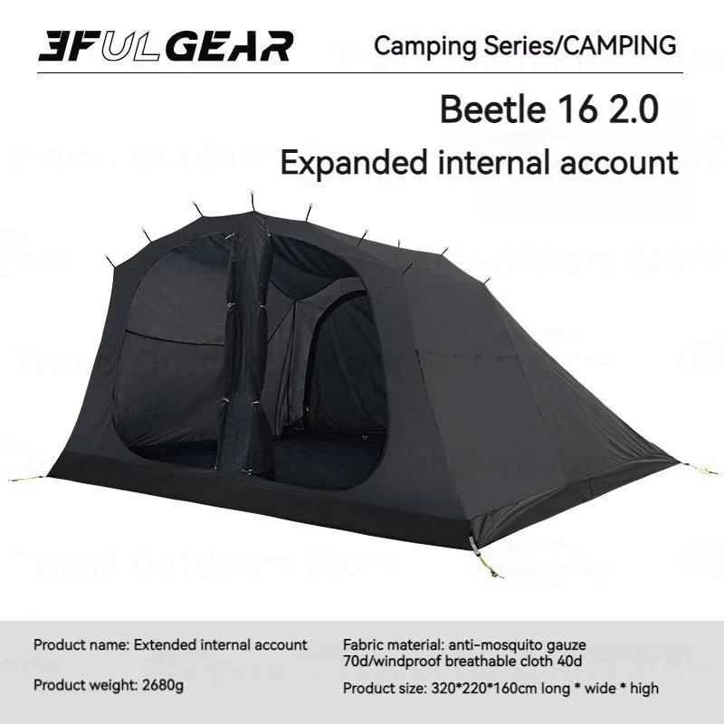 3FUL GEAR 2.0 Beetle 16 Dome Tent 70D Nylon Spherical Tent Breathable Large Space Tunnel Tent With Chimney Mouth Camping Hiking