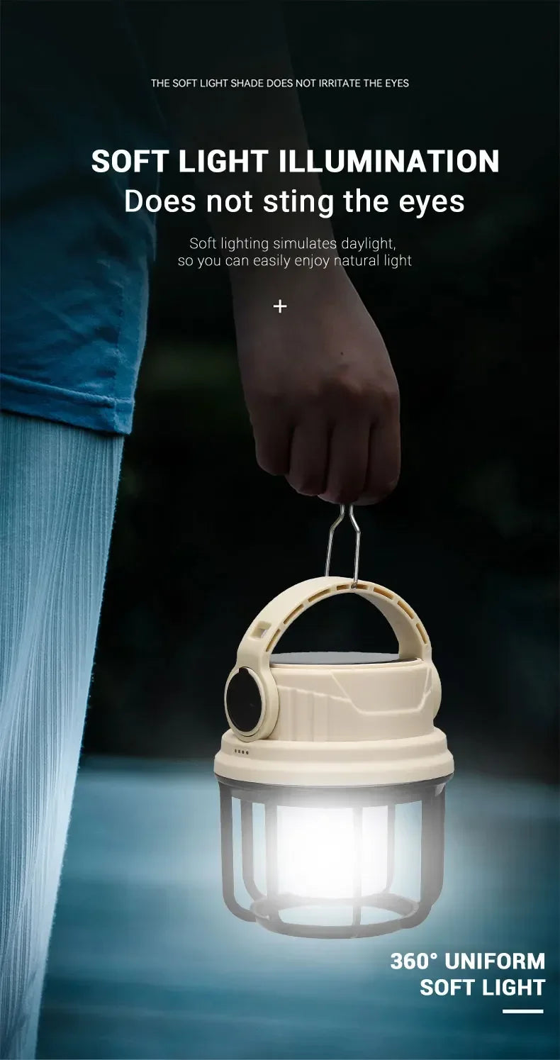 Outdoor Solar Camping Lamp USB Rechargeable Waterproof Lantern with Power Bank for Portable Emergency Tent Hunting Fishing Light