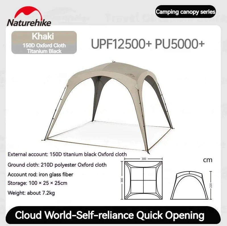 Naturehike Cloud World Awning 4 Persons Tarp Shelter Canopy 10㎡ Camping Large Shade Titanium Vinyl Black UPF50+ Waterproof Tent