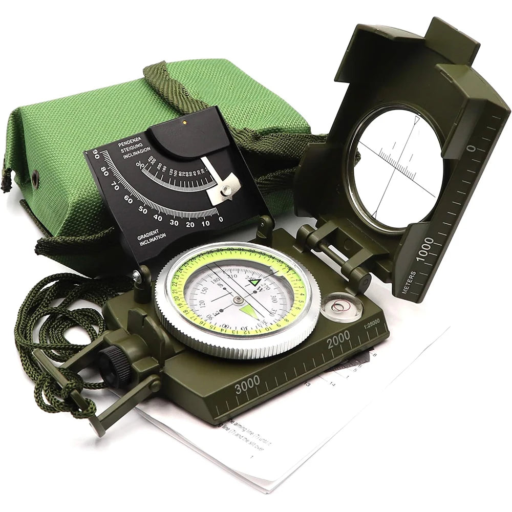Mulitifunctional High Precision Outdoor Survival Military Compass Camping Waterproof Metal with Fluorescent Geological Compass