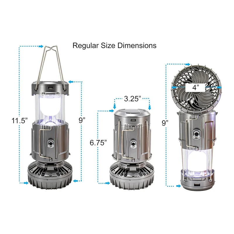 XSXS-6 In 1 Camping Fan 2 In 1 Hanging Fan With Led Lantern Solar Powered Fan Portable Rechargeable Gold