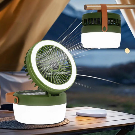 Solar Camping Fan Light USB 2-In-1 Multi-purpose Outdoor Hiking Tent Hanging Fan Lamp Emergency Lantern Tents Cooling Fan