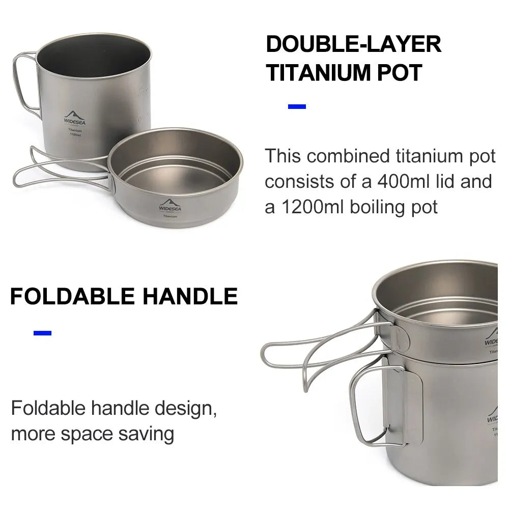 1100ml Ultralight Titanium Camping Pot with Folding Handles Grey-3
