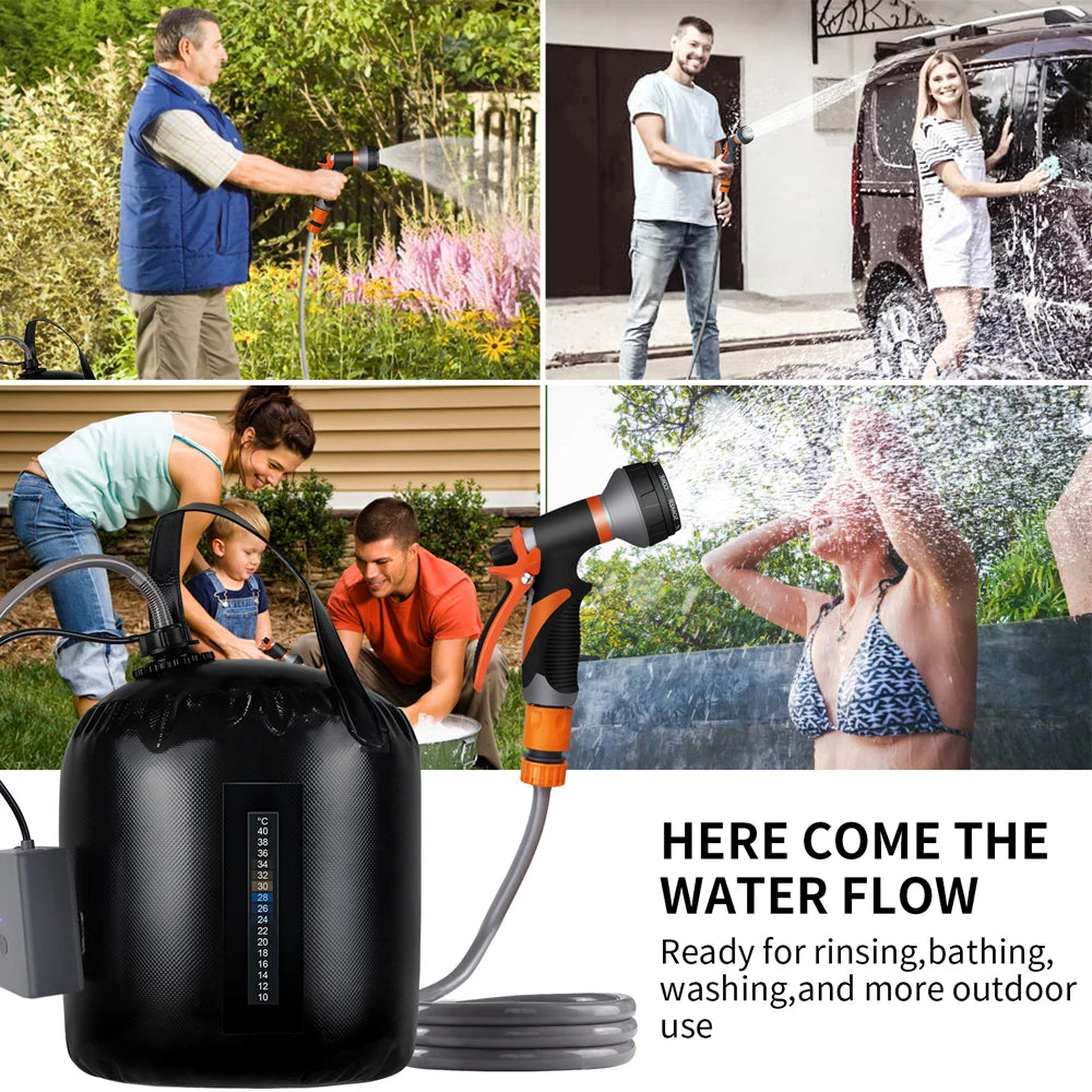 Portable Camping Shower with 20L Solar Heating Bag Rechargeable Electric Shower Pump Kit For Dogs Car Human Outdoor Washing