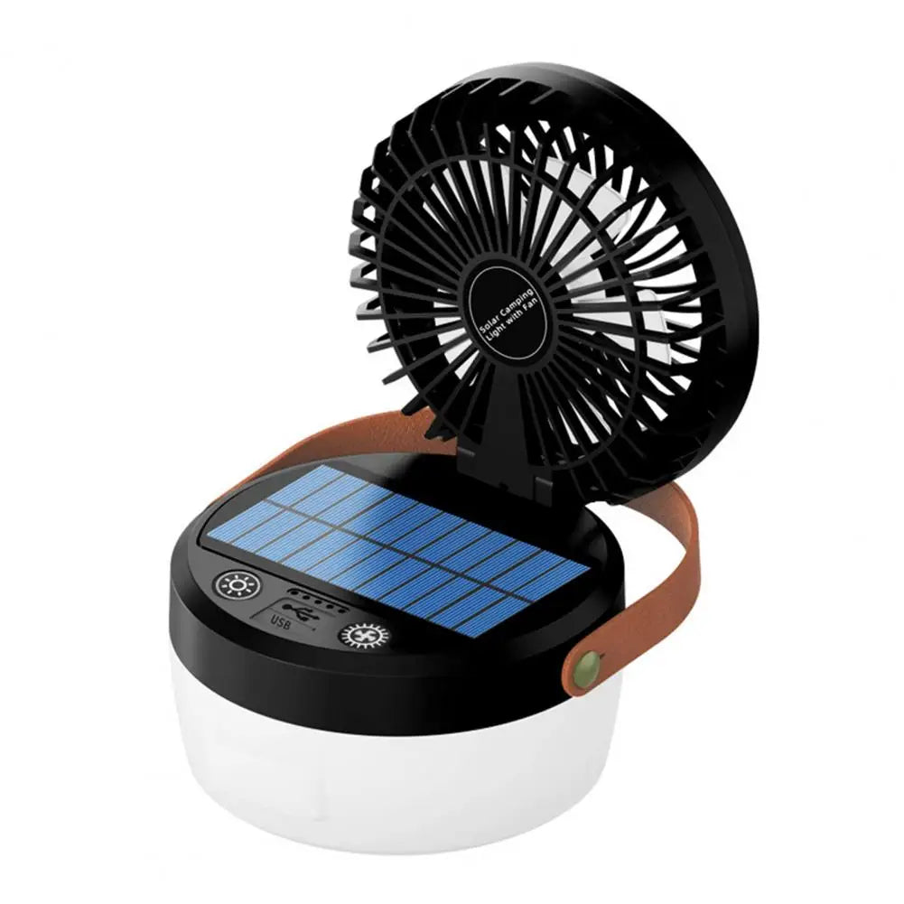 Solar Camping Fan Light USB 2-In-1 Multi-purpose Outdoor Hiking Tent Hanging Fan Lamp Emergency Lantern Tents Cooling Fan