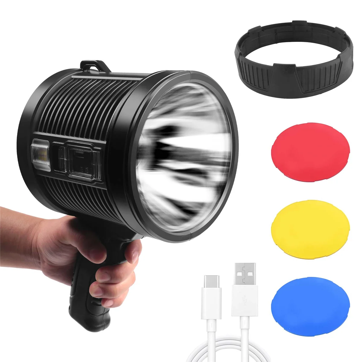 AD-Rechargeable Spotlight,100000 Lumens LED Spot Lights Handheld Large Flashlight Super Bright Outdoor Solar