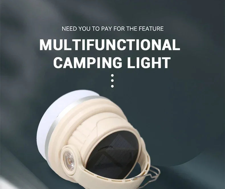 Outdoor Solar Camping Lamp USB Rechargeable Waterproof Lantern with Power Bank for Portable Emergency Tent Hunting Fishing Light