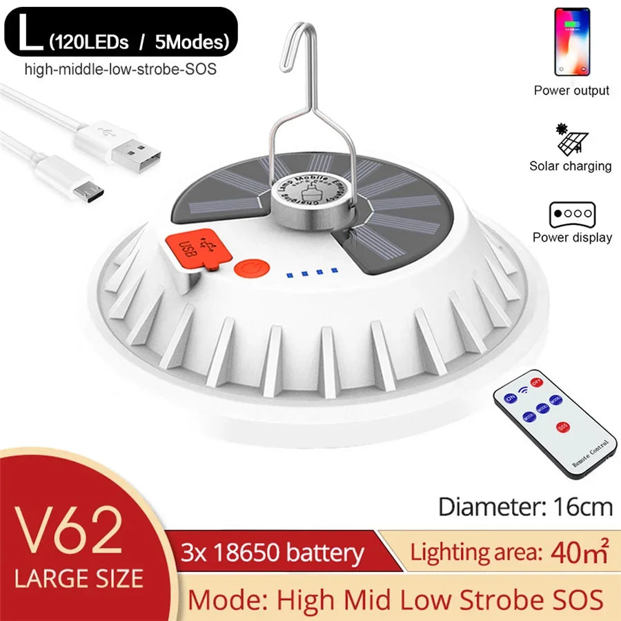 USB Rechargeable LED Solar Camping Light Portable Lanterns 5 Mode Emergency Night Market Light Outdoor Tent Lamp for BBQ Fishing