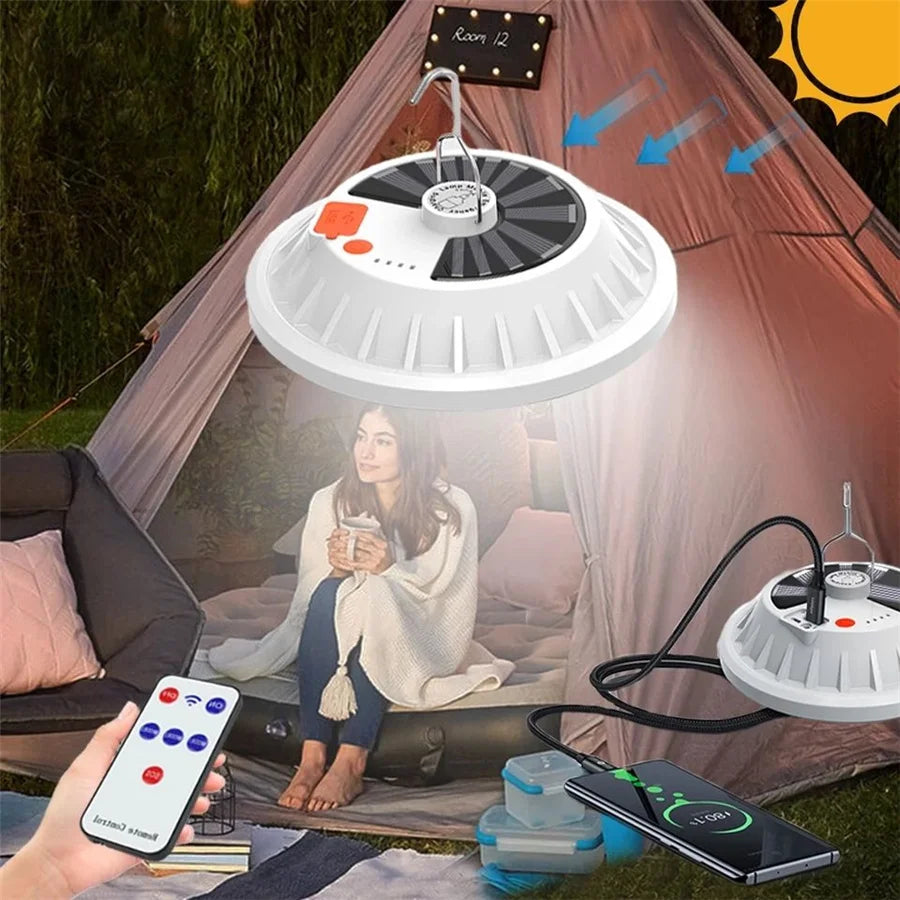 USB Rechargeable LED Solar Camping Light Portable Lanterns 5 Mode Emergency Night Market Light Outdoor Tent Lamp for BBQ Fishing