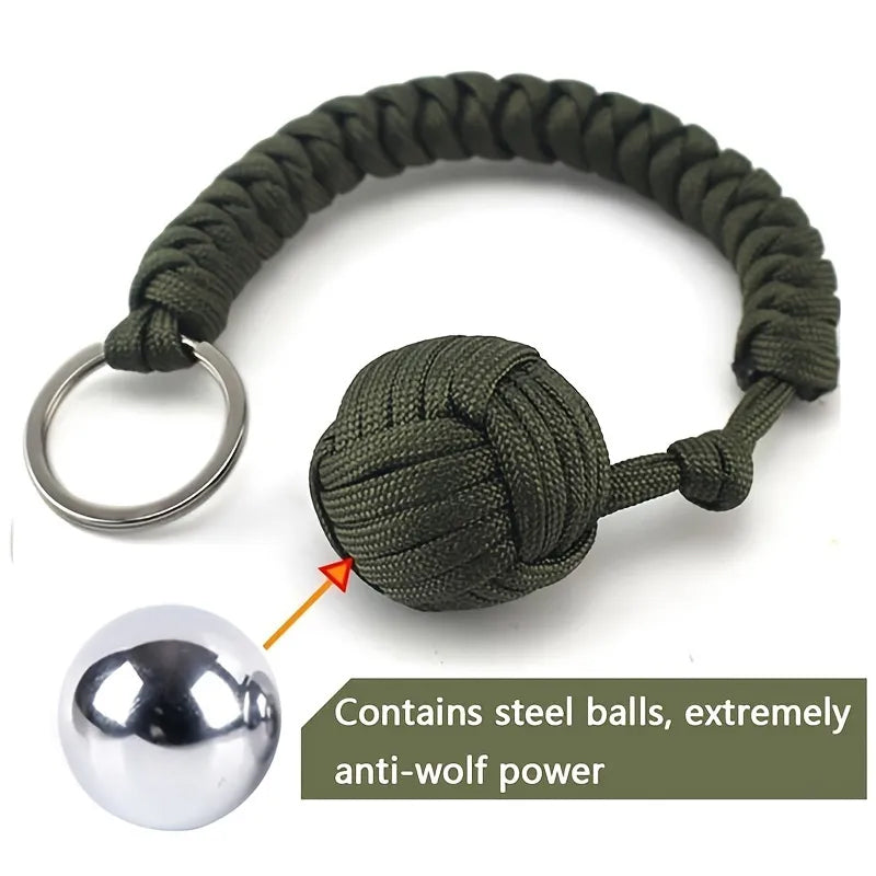 Outdoor Security Protection Black Monkey Fist Steel Ball for Girl Bearing Self Defense Lanyard Survival Key Chain Broken Windows