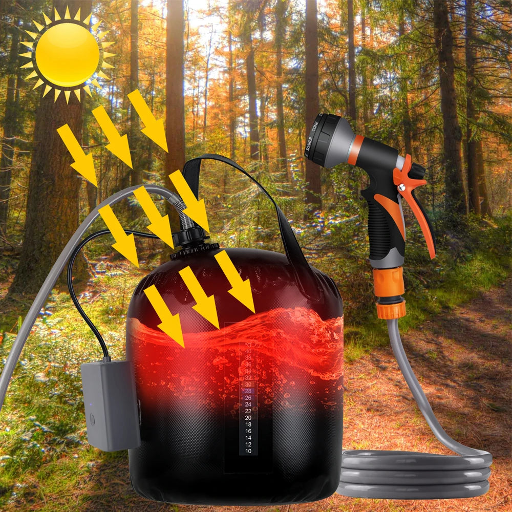 Portable Camping Shower with 20L Solar Heating Bag Rechargeable Electric Shower Pump Kit For Dogs Car Human Outdoor Washing