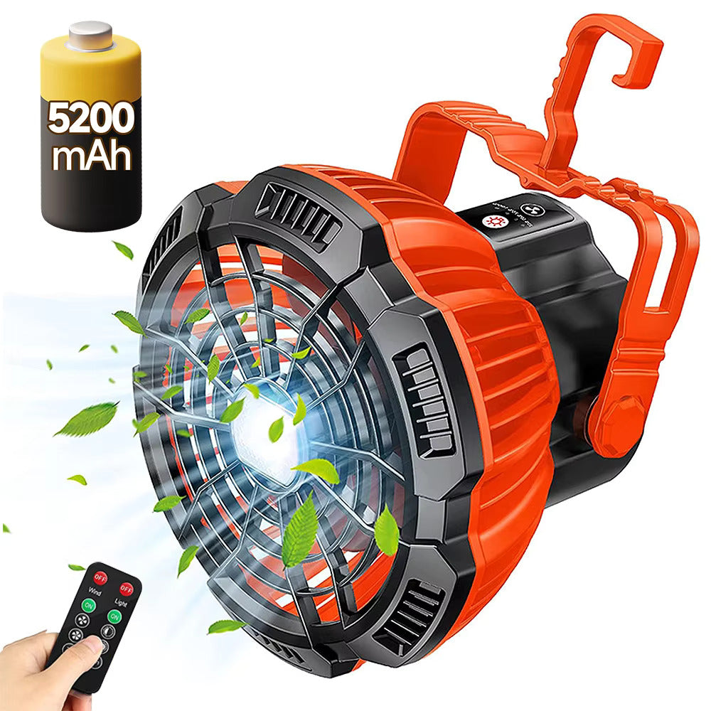 2-in-1 Rechargeable USB Tent Ceiling Fan with LED Light - Orange-0