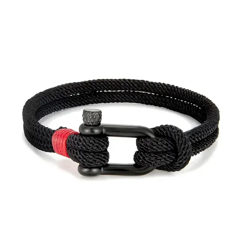 1pc Men's Black Titanium Steel U Shape Survival Bracelet 21cm Outdoor Camping Rescue Emergency Shackle Rope Bracelet for Men