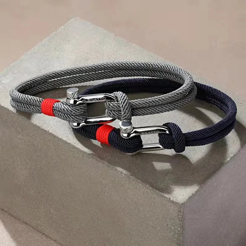 1pc Men's Black Titanium Steel U Shape Survival Bracelet 21cm Outdoor Camping Rescue Emergency Shackle Rope Bracelet for Men