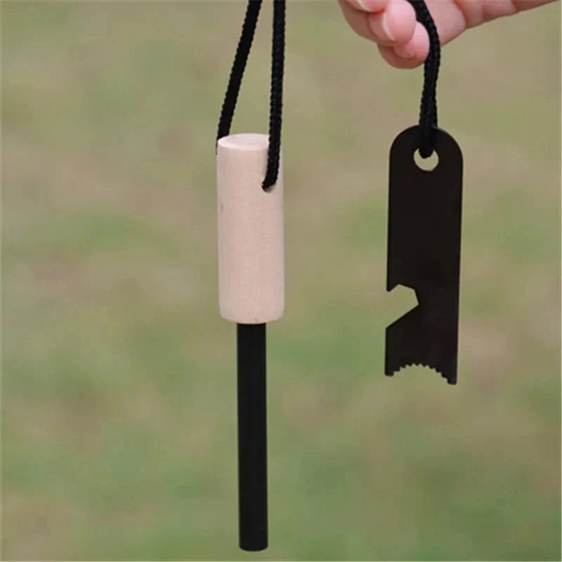 New Wilderness Survival Portable Flint Kit - Magnesium Fire Starter Stick with Wooden Handle for Camping Outdoor Equipment Tool