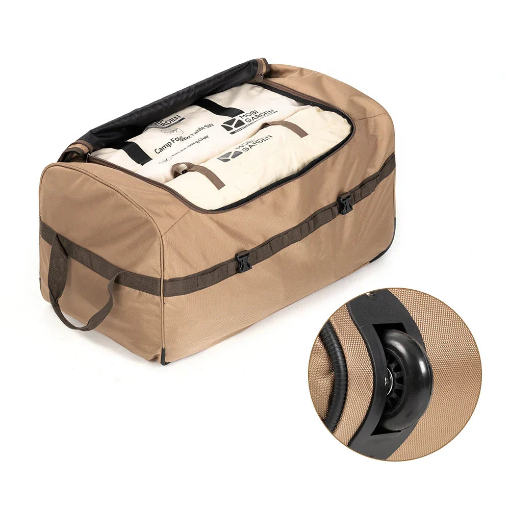 Camping Trolley Storage Bag 80L Duffel with Wheels Brown-2